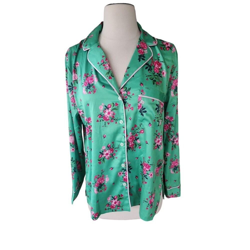 Victoria's Secret Floral Loungewear Pajama Top Womens Extra Small Green Rose